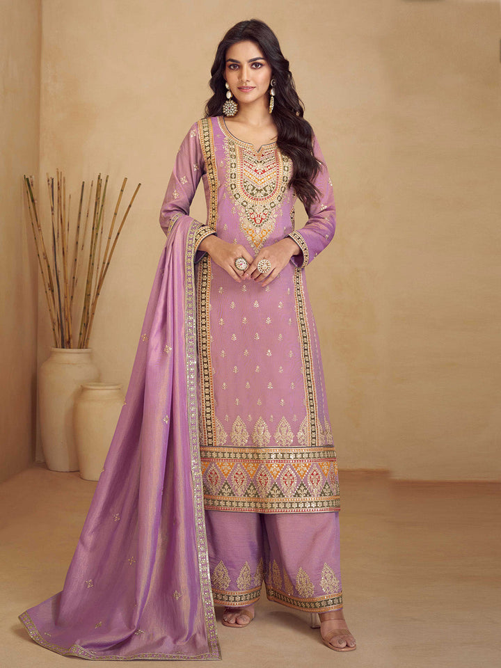 Embroidered Art Silk Suit With Pant &amp; Dupatta