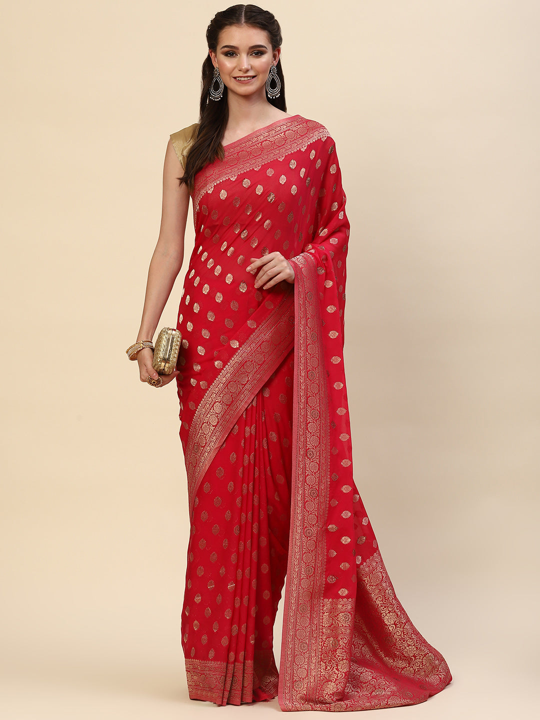 Zari Booti Georgette Plain Saree
