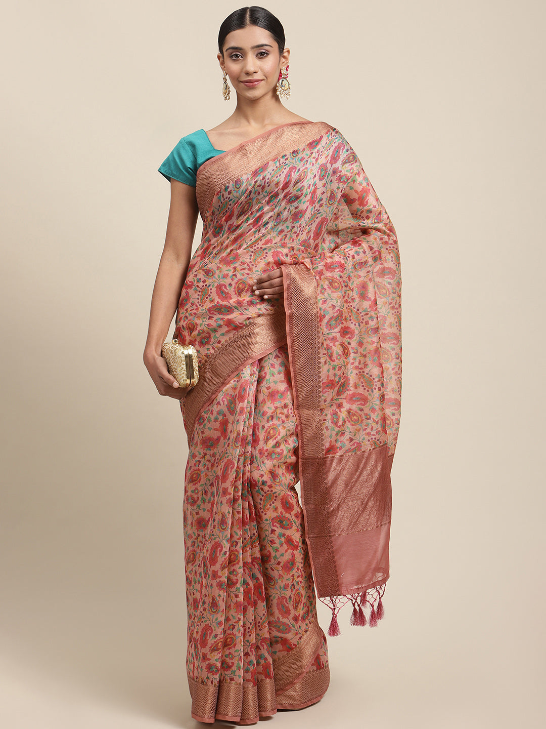 Printed Banarasi Border Pallu Cotton Saree
