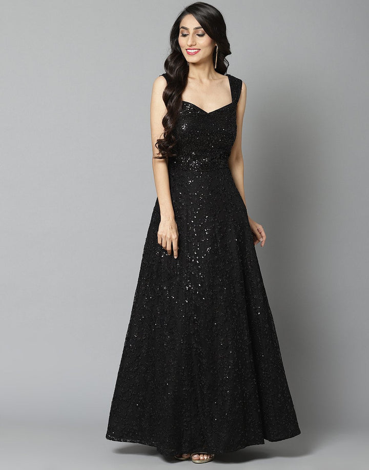 Elegant Black Net Long Dress