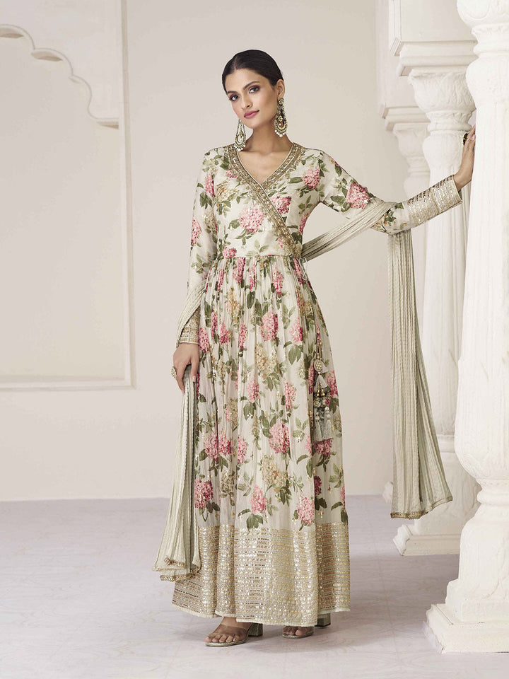 Embroidered Organza Suit With Pant &amp; Dupatta