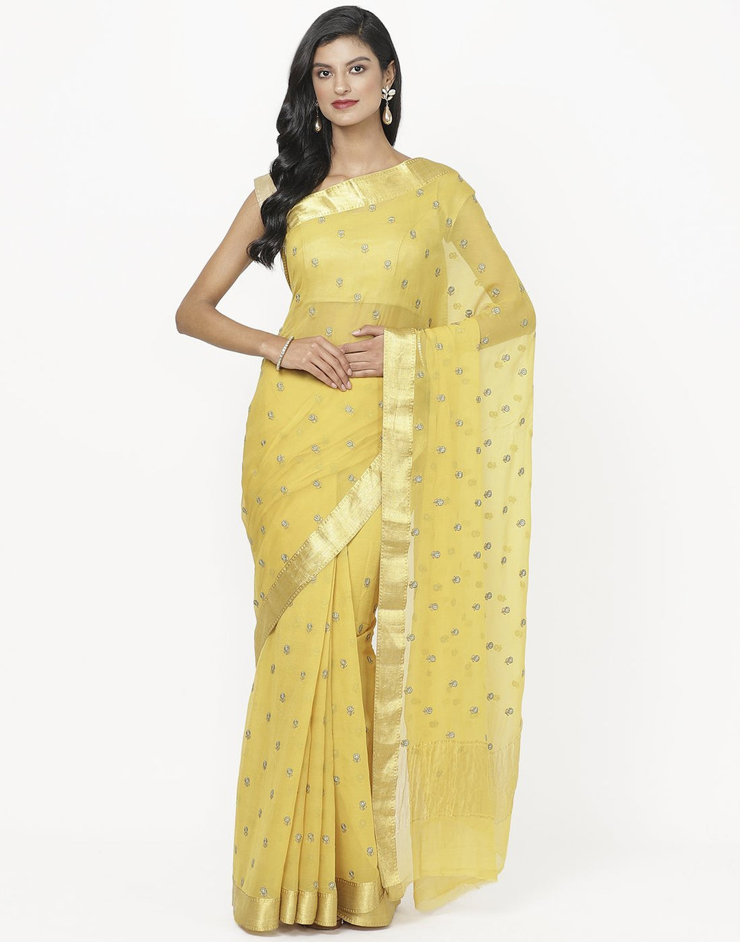 MBZ Meena Bazaar-Yellow Chiffon Saree