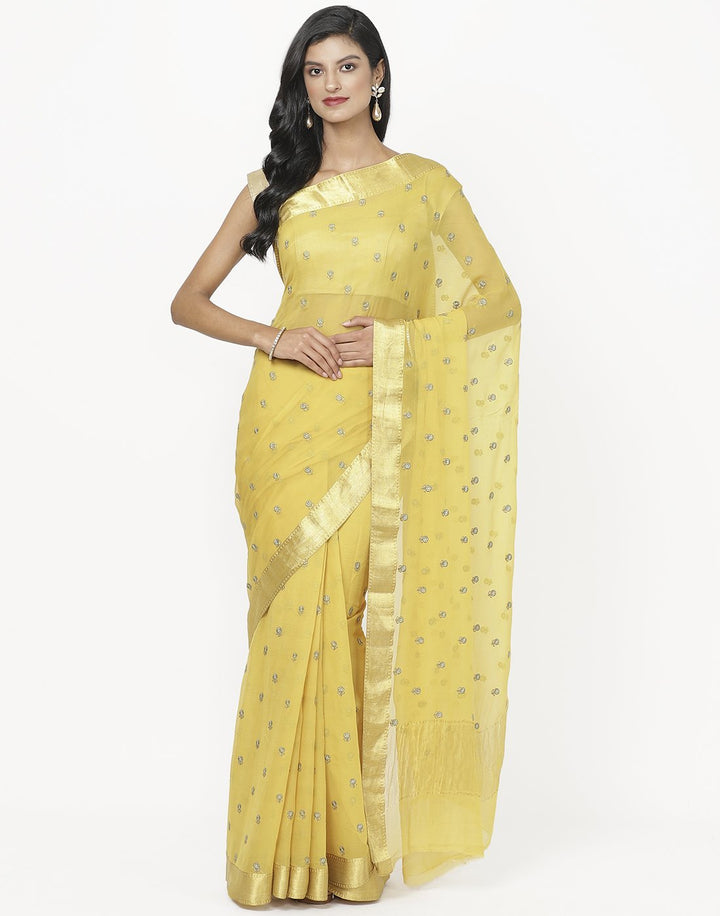 MBZ Meena Bazaar-Yellow Chiffon Saree