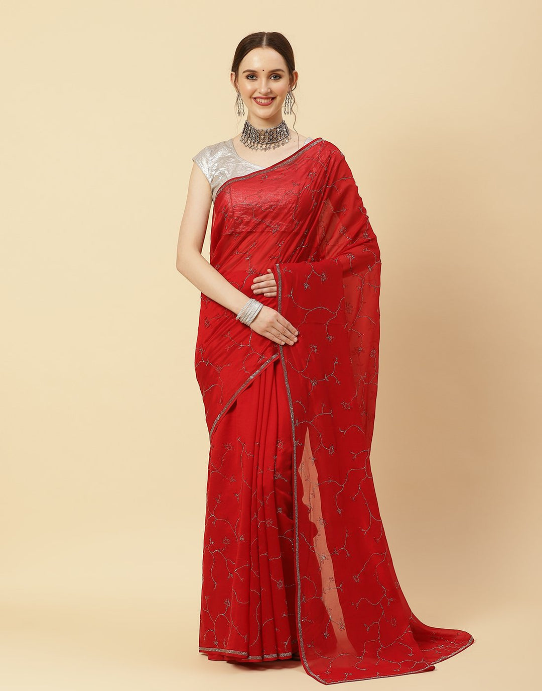 Embroidered Stone Work Art Crepe Saree