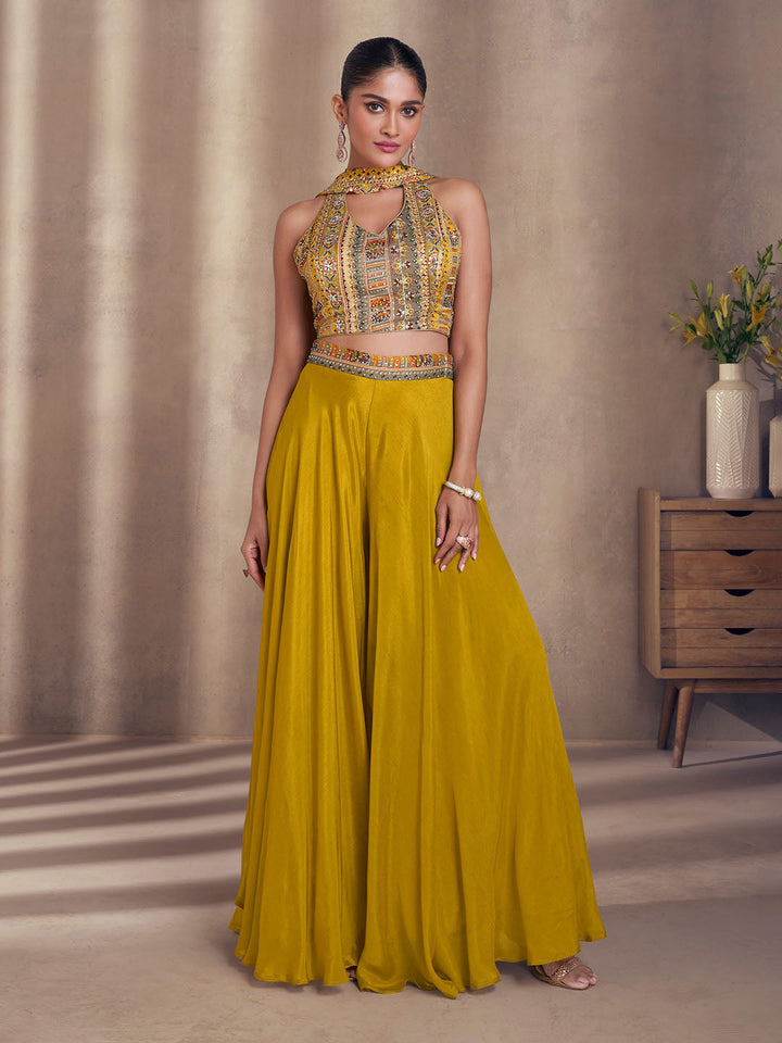 Embelished Chinon Choli With Plazo &amp; Dupatta