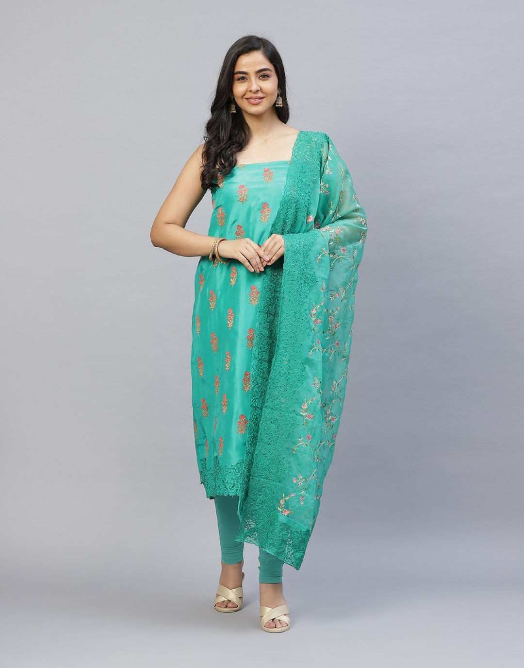Embroidered Handloom Dupion Suit Piece
