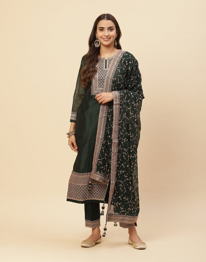 Sequence Embroidered Cotton Chanderi Salwar Kameez Stitched Suit With Georgette Dupatta