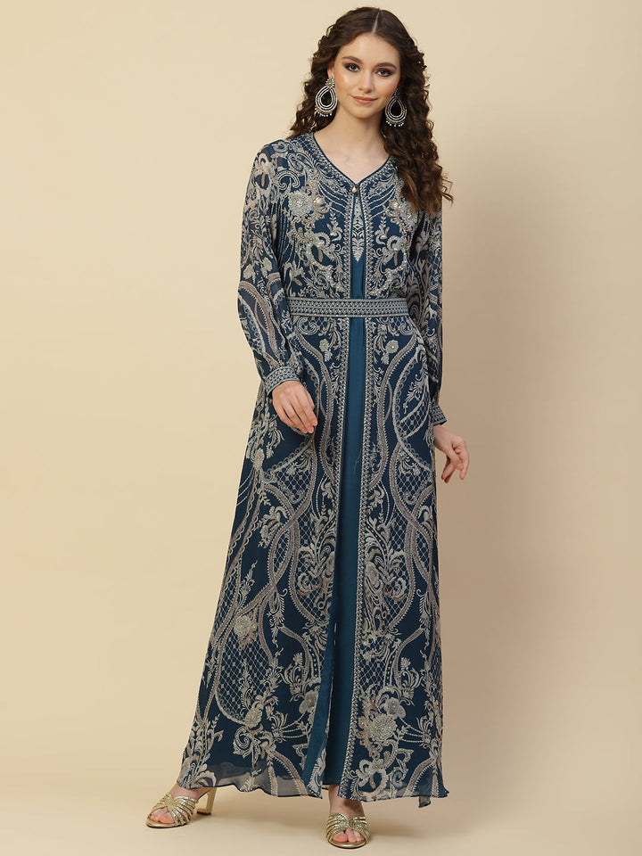 Digital Floral Printed Georgette Gown With Jacket