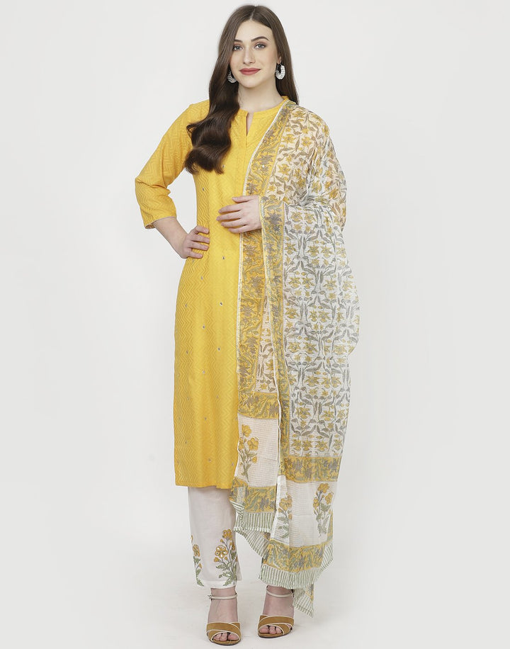 Yellow White Cotton Salwar Kameez
