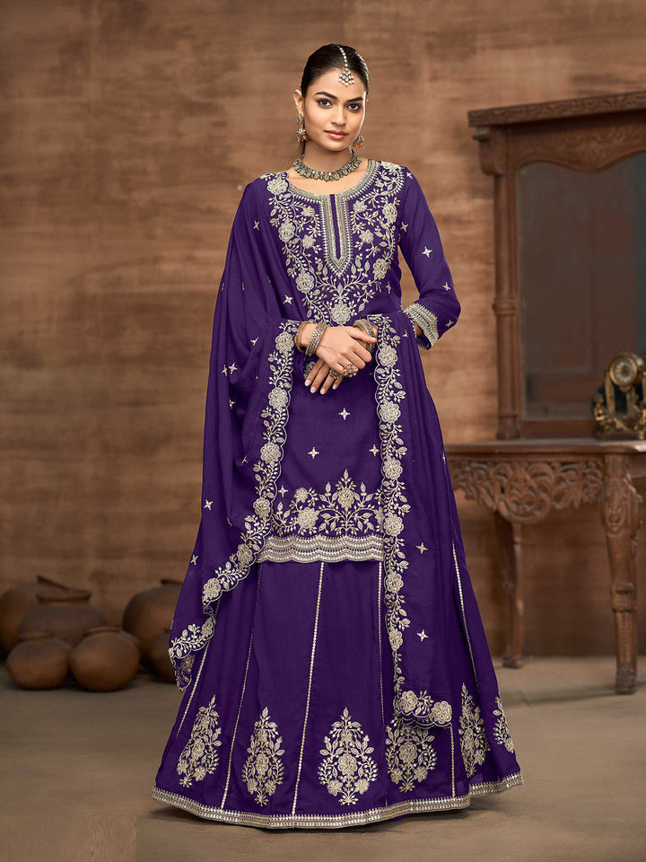 Embroidered Art Silk Kurta With Lehenga &amp; Dupatta