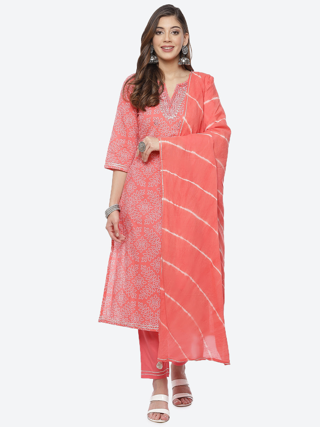 Resham Mirror Booti Cotton Stitched Salwar Kameez With Chiffon Dupatta