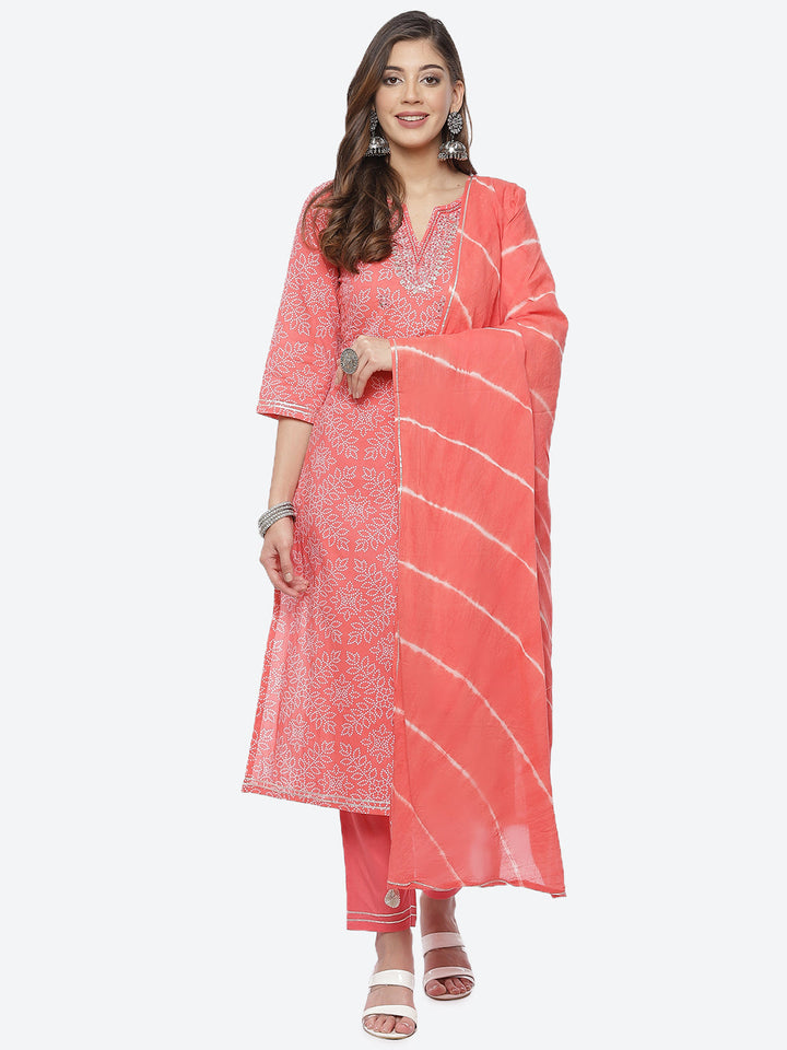 Resham Mirror Booti Cotton Stitched Salwar Kameez With Chiffon Dupatta