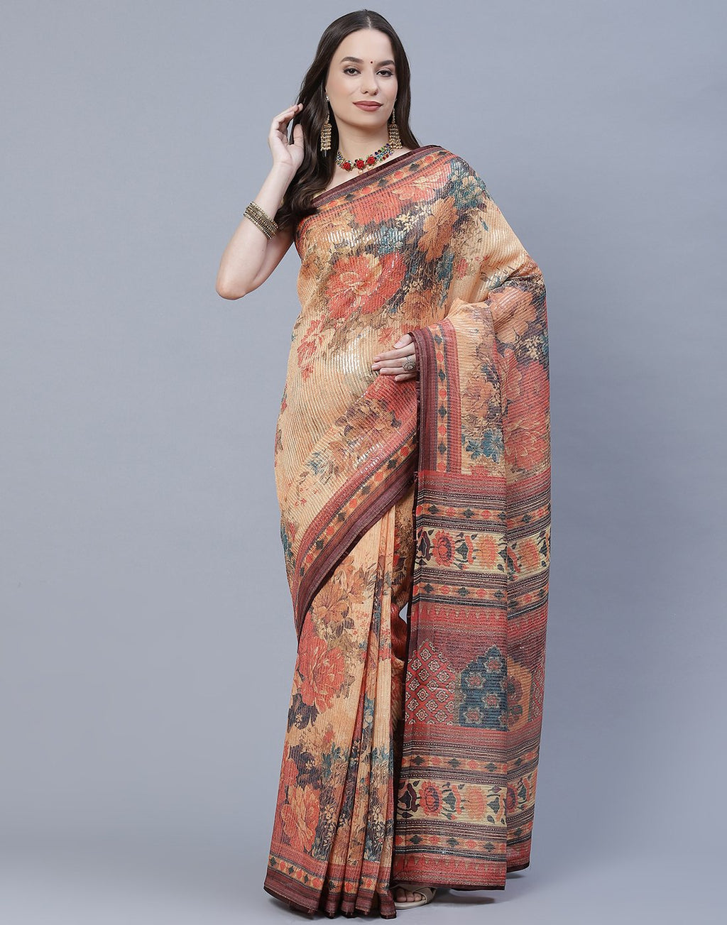 Printed Organza Saree with Sequence Work