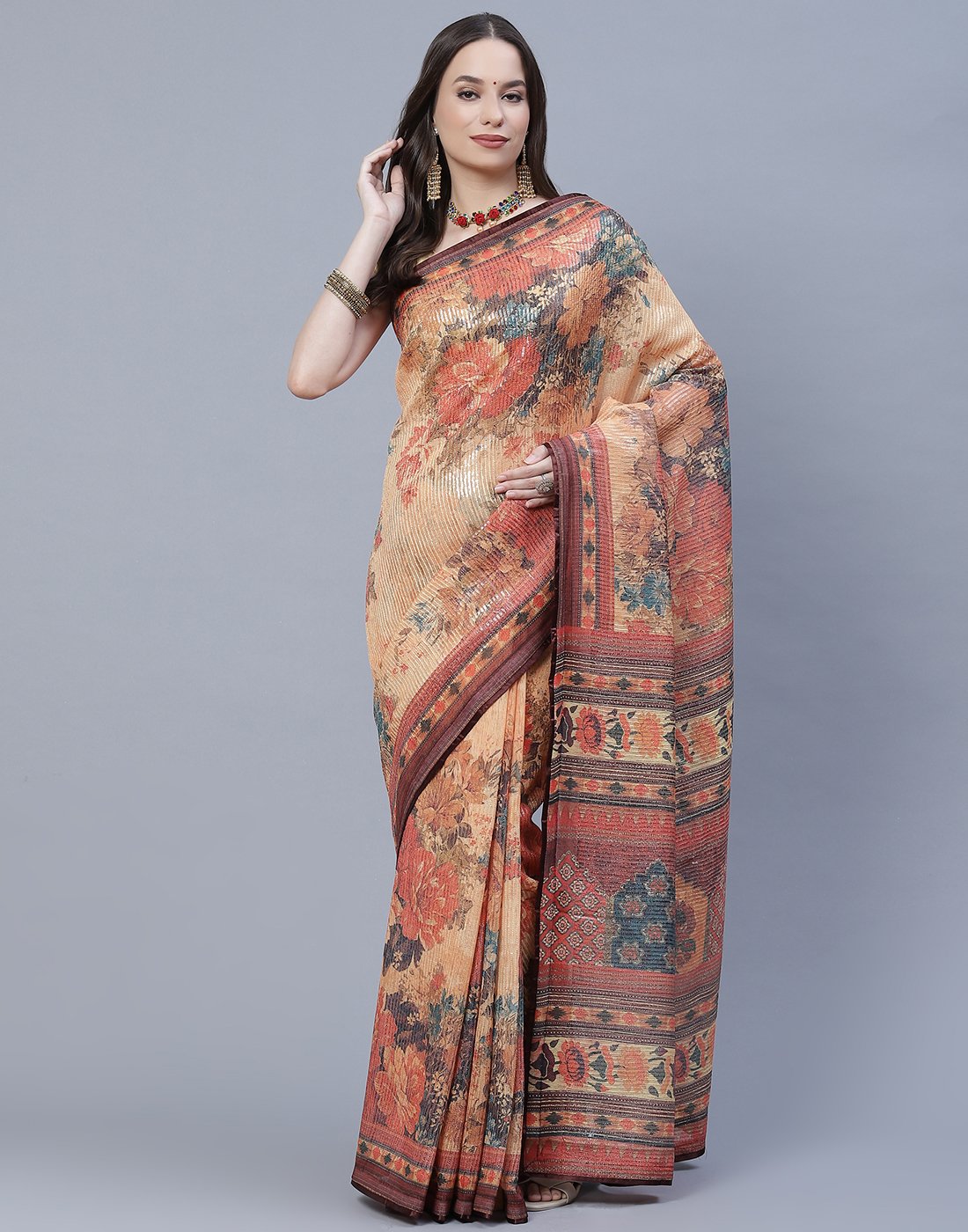 Printed Organza Saree with Sequence Work