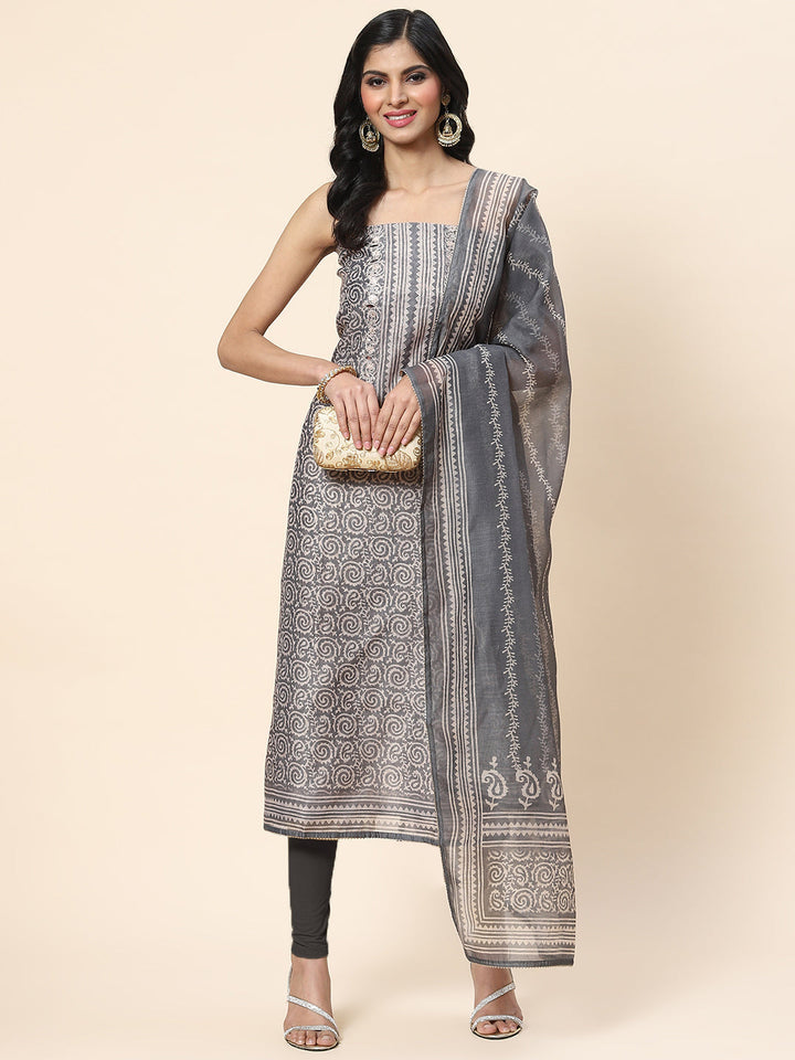 Printed Chanderi Unstitched Suit Piece With Dupatta