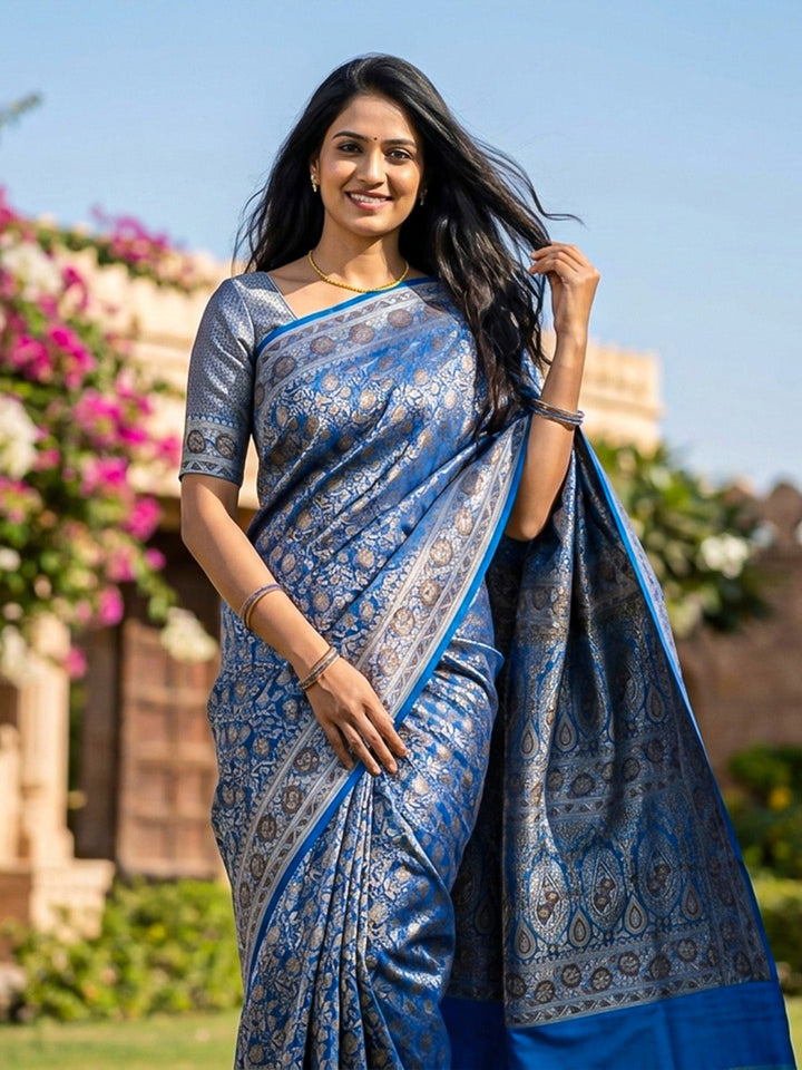Peacock Blue Woven Design Satan Resham Banarasi Saree