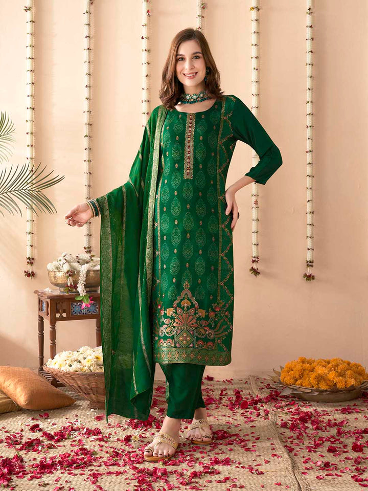 Embroidered Silk Kurta With Pant &amp; Dupatta