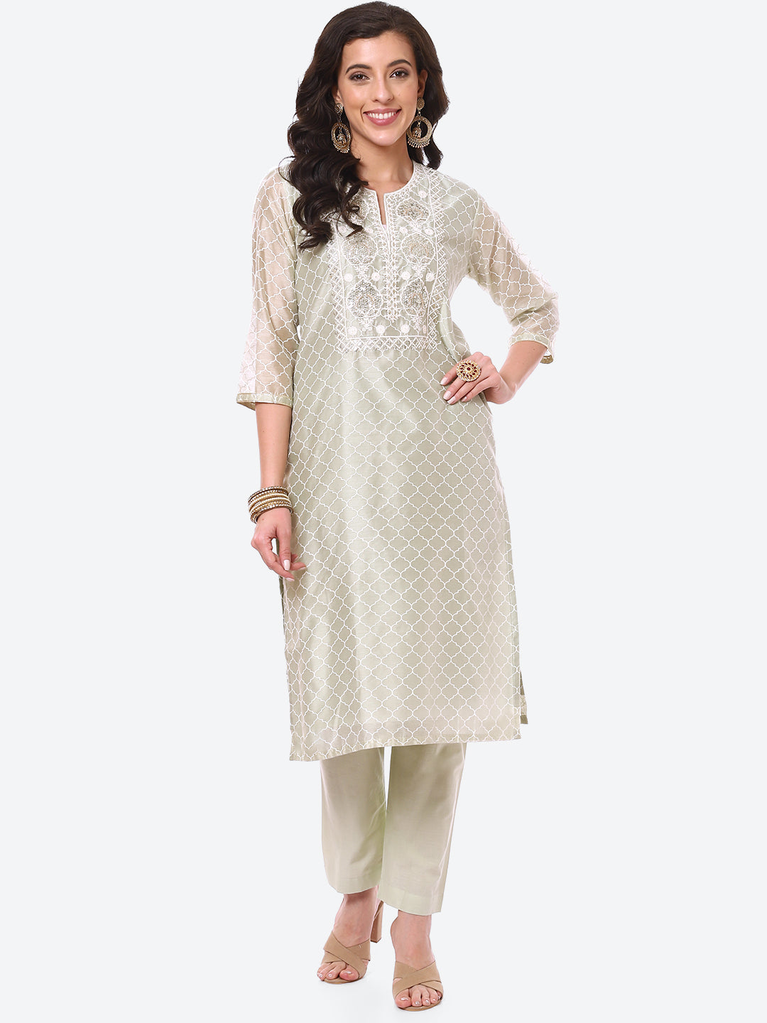 Sequence Work Printed Chanderi Kurta With Pant