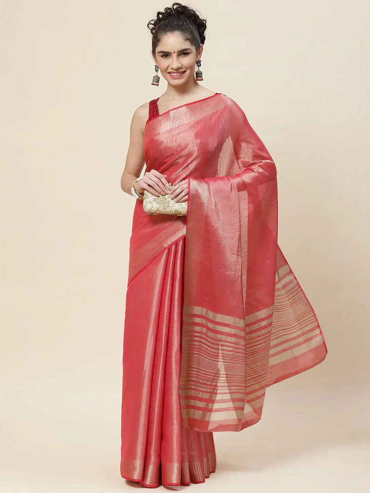 Plain Zari Border  Handloom Woven Saree
