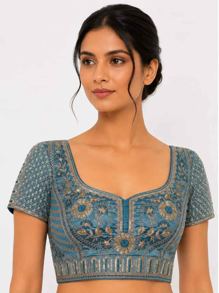 Premium Blue Embroidery Viscose Blouse Piece