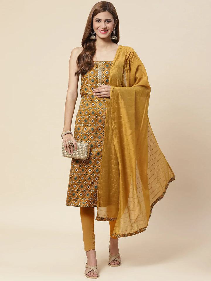 Printed Cotton Unstitched Suit Piece With Dupatta