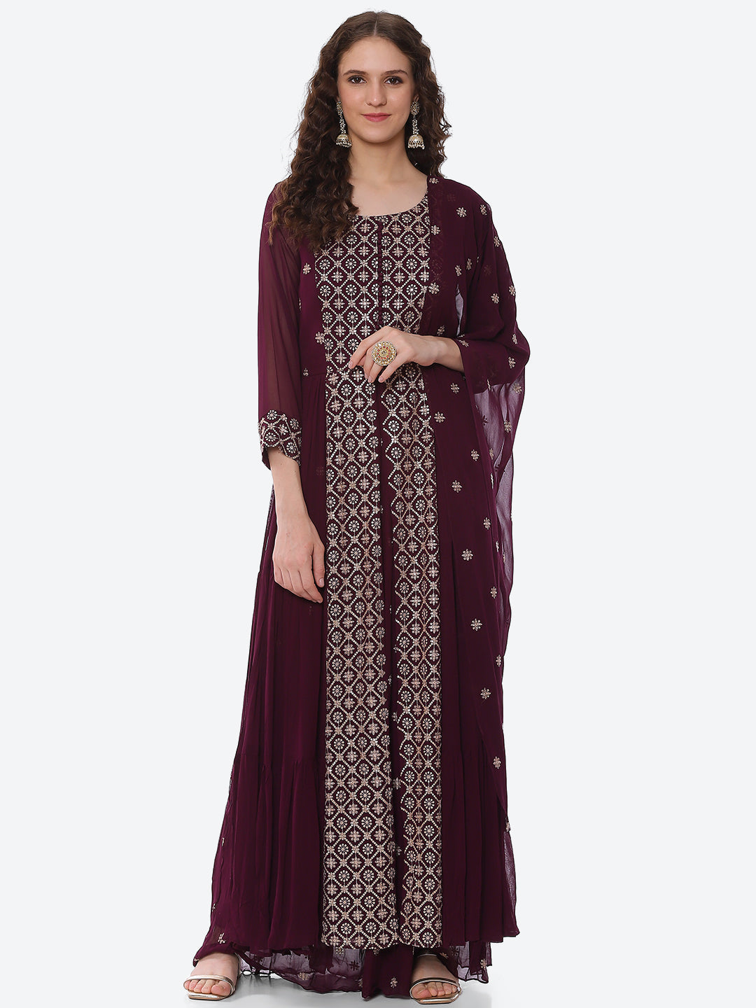 Sequin Georgette Kurta With Palazzo &amp; Dupatta