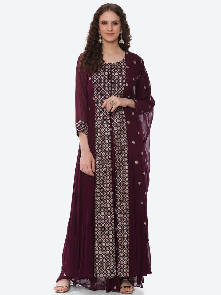 Sequin Georgette Kurta With Palazzo &amp; Dupatta