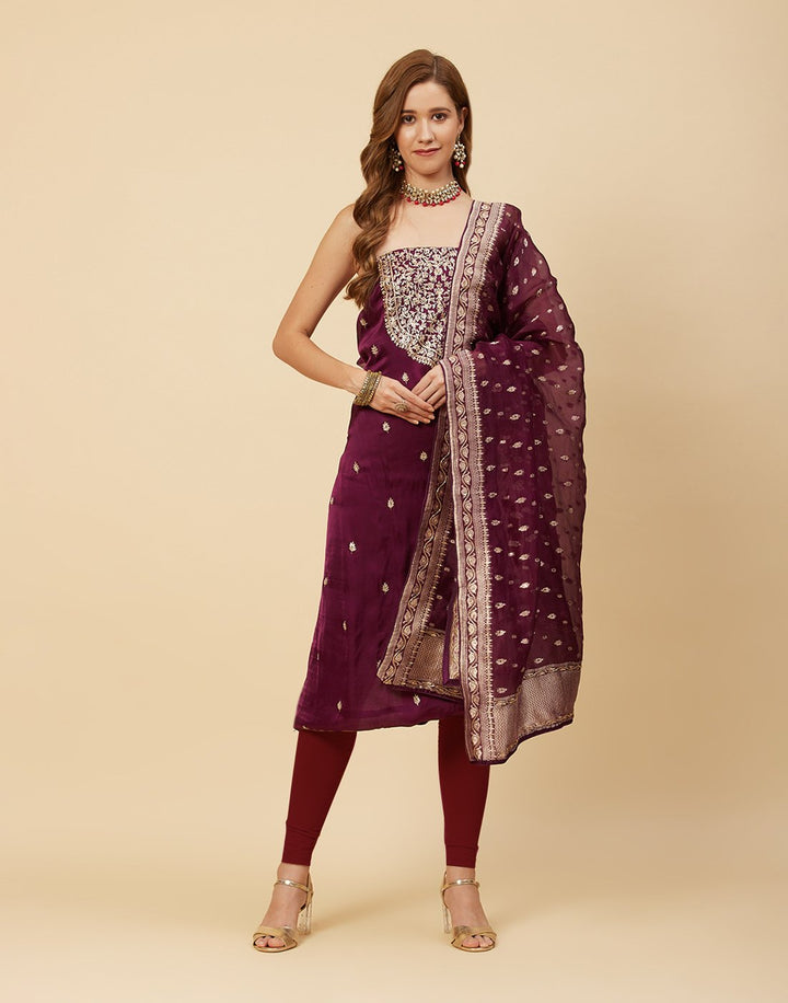 Embroidered Organza Kora Suit Piece With Dupatta