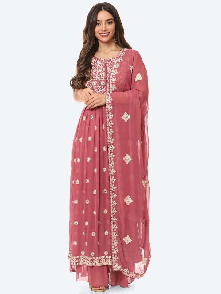 Resham Booti Georgette Kurta With Palazzo &amp; Dupatta