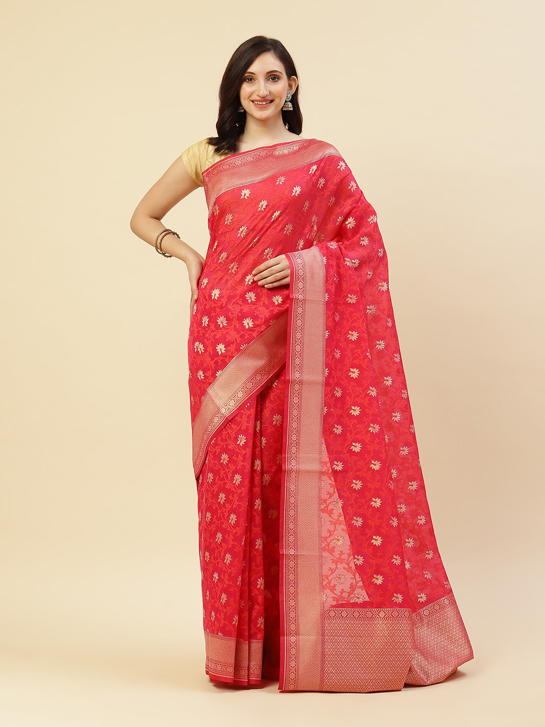 Cotton Woven Zari Jaal Saree