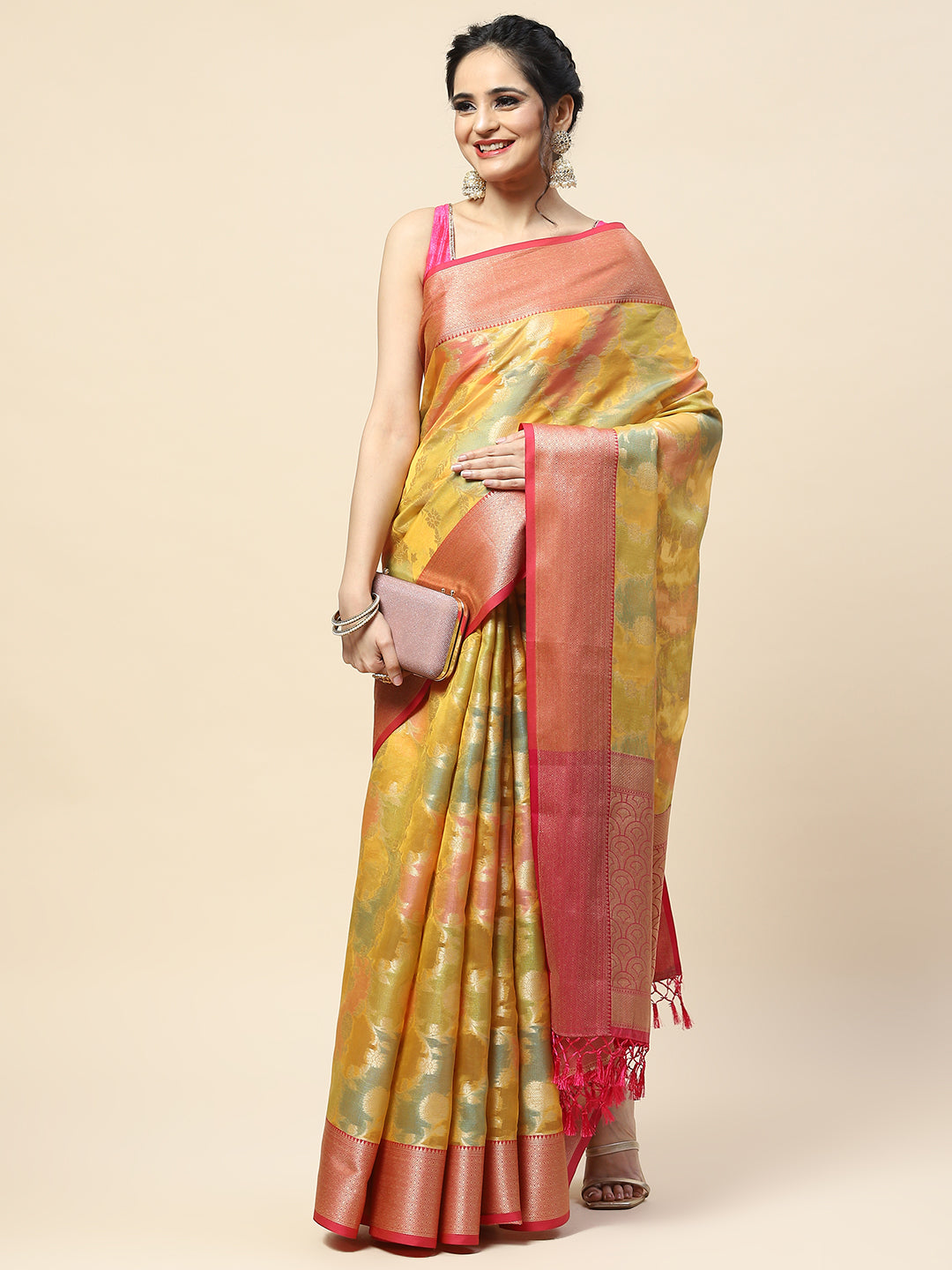 Floral Zari Jaal Cotton Woven Saree