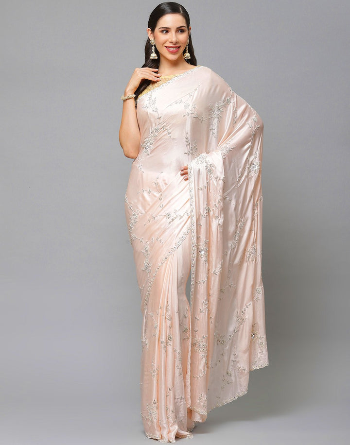 Embroidery Grey and Peach Saree