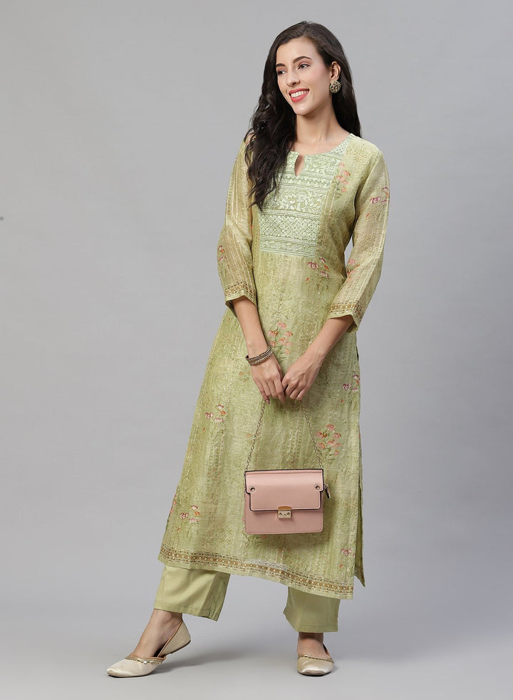 Printed Chanderi Kurti With Pant
