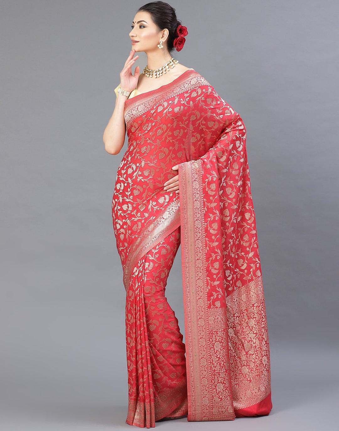 MBZ Meena Bazaar-Zari Jaal Art Georgette Saree