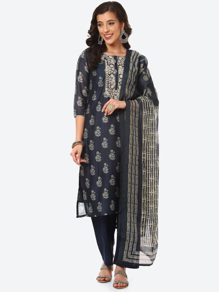 Floral Printed Embroidered Kurta With Pant &amp; Dupatta