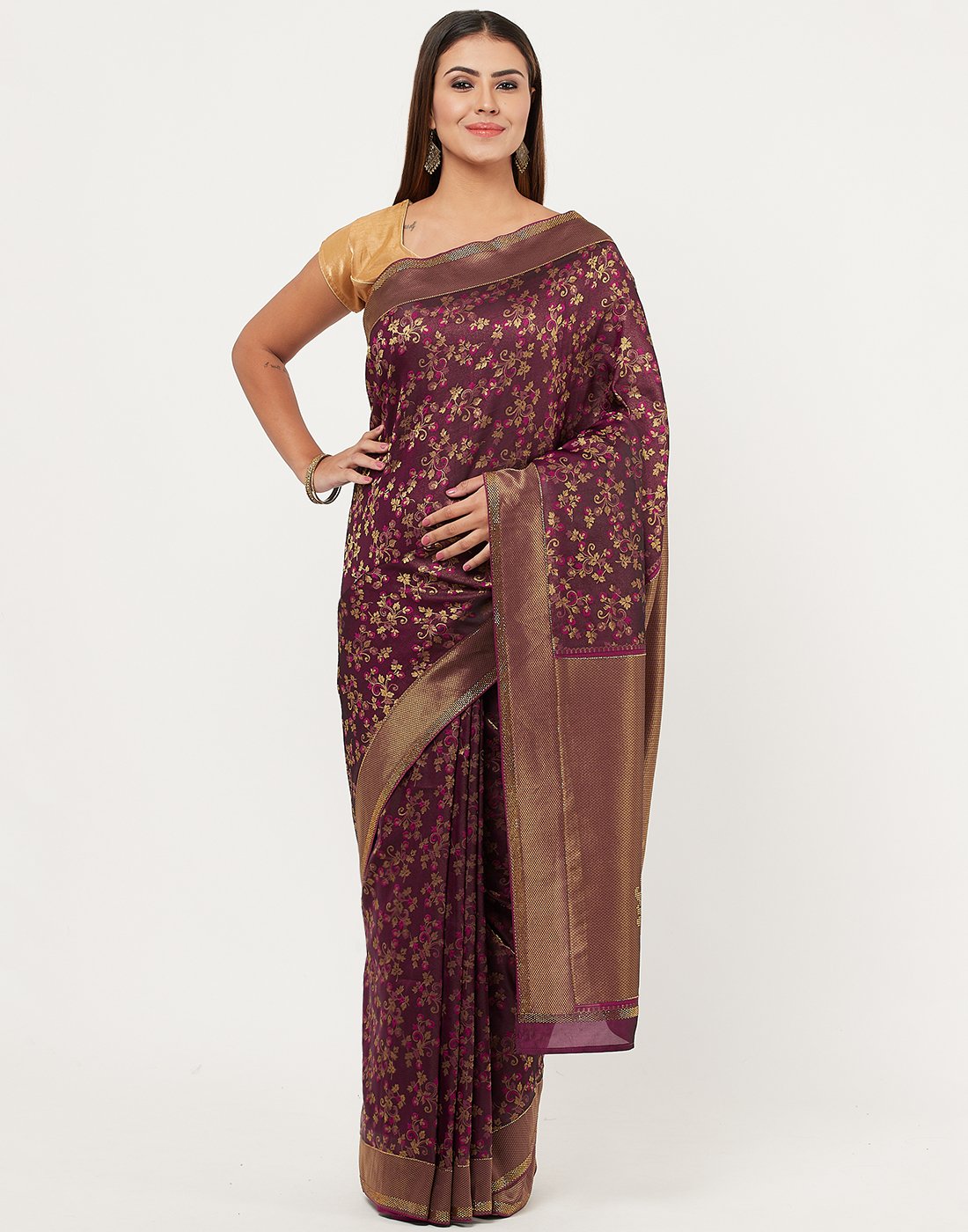 Purple Banarasi Woven Saree