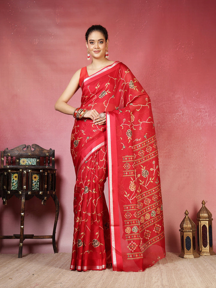 Floral Printed Cotton Blend Saree