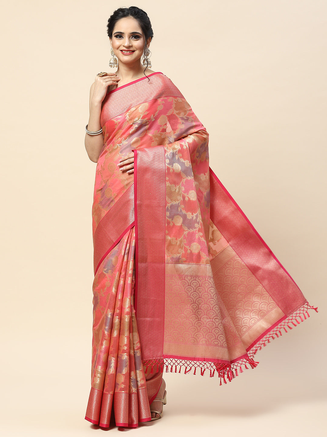 Floral Zari Jaal Cotton Woven Saree