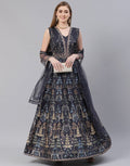 Navy Blue Art Tussar Salwar Kameez Stitched Suit
