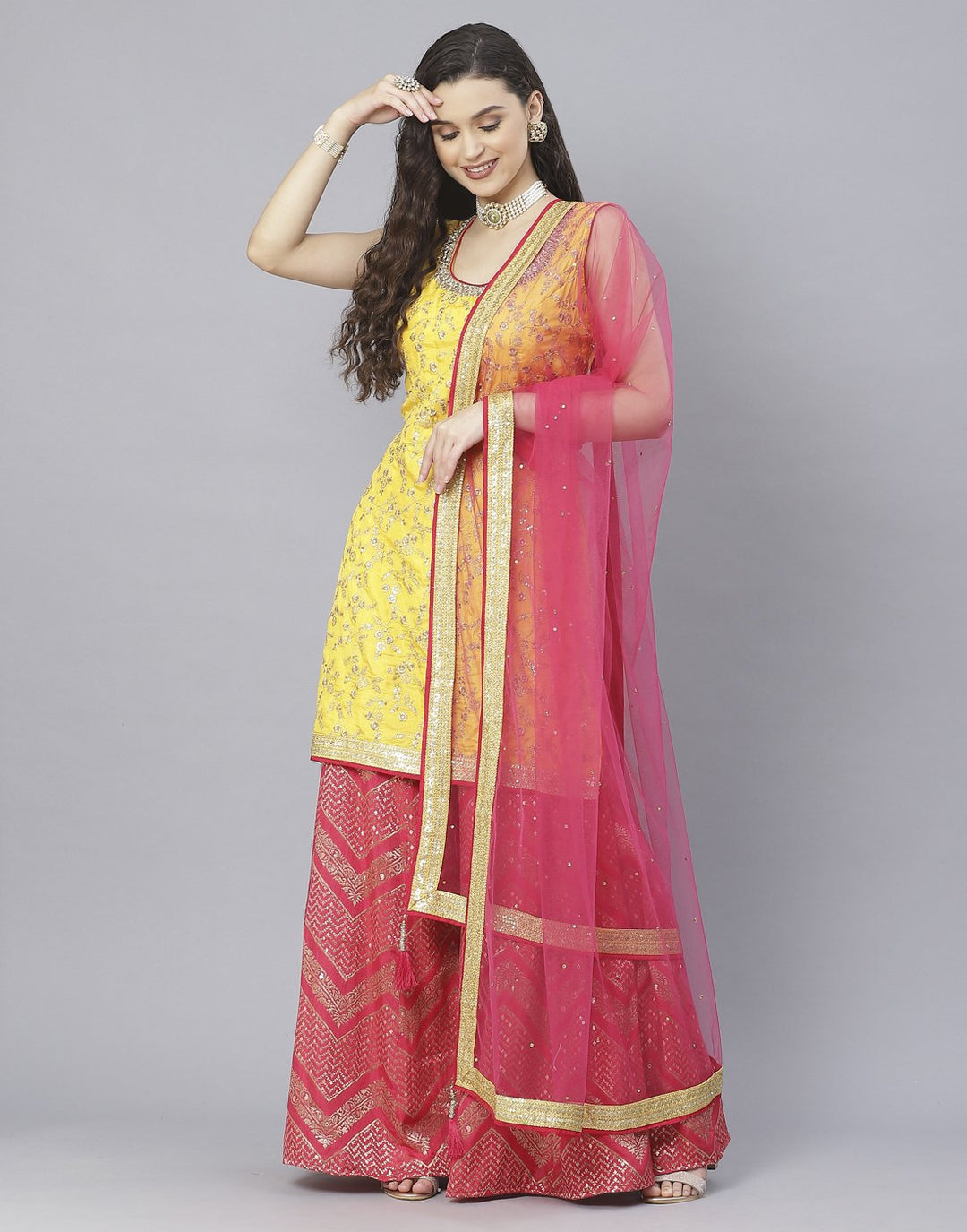 Mustard and Rani Handloom Dupion Salwar Kameez