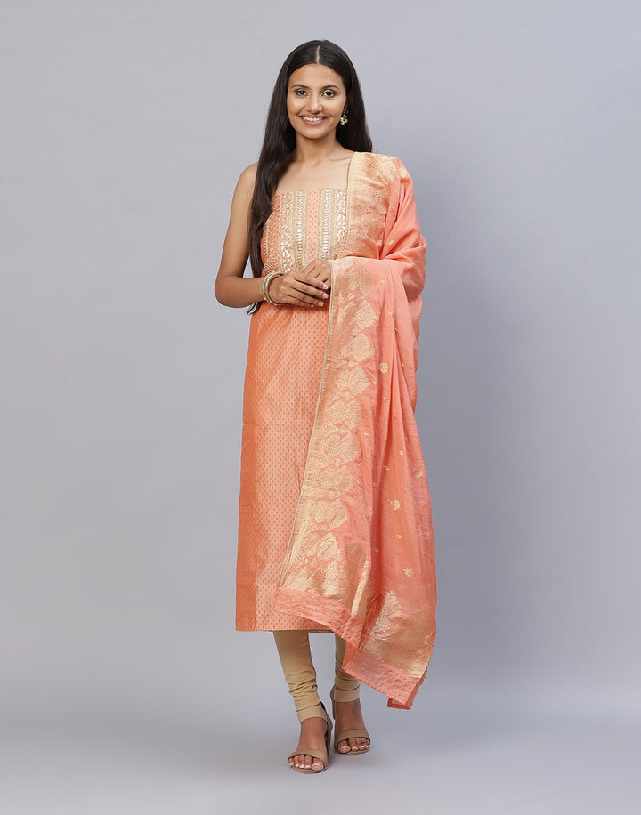 Embroidered Chanderi Suit Piece With Chanderi Banarasi Dupatta