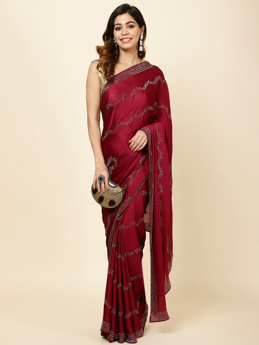 Stone Embroidered Chiffon Saree