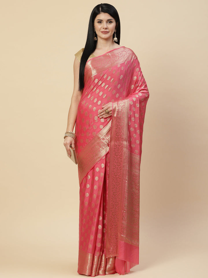 Zari Booti Crepe Plain Saree