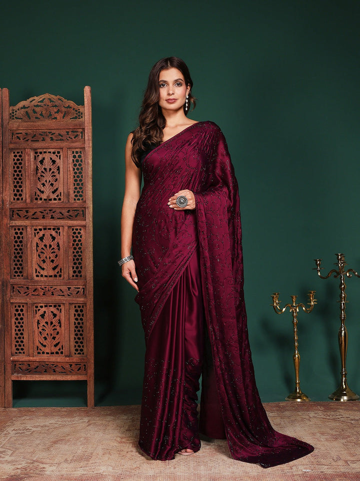 Embroidered Satin Saree