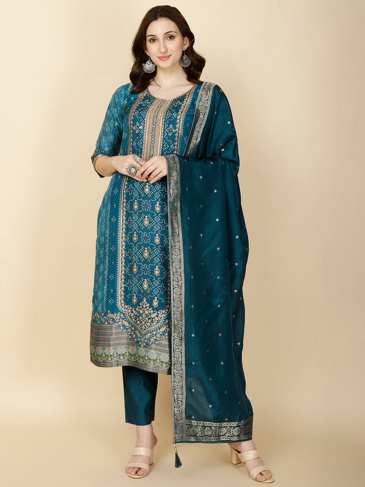 Printed Handloom Kurta With Pants &amp; Dupatta