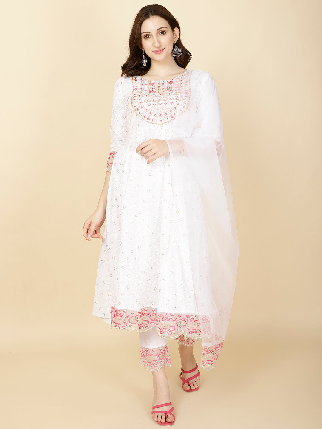 Booti Printed Cotton Kurta With Pants &amp; Dupatta