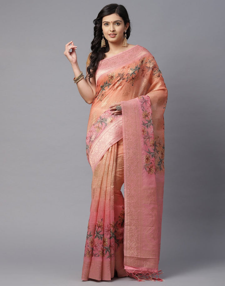 Printed Cotton Linen Saree