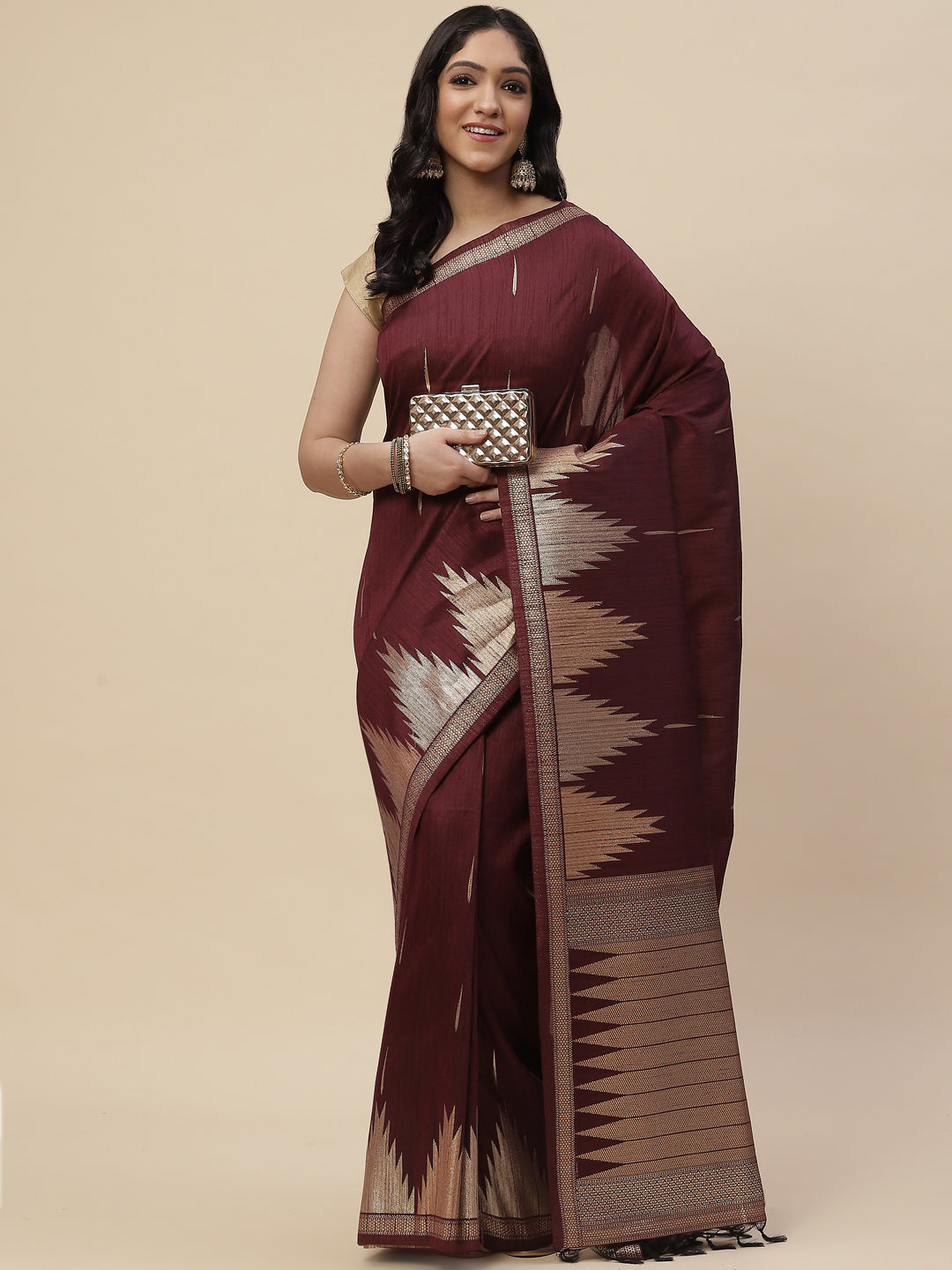 Zari Border Booti Tussar Woven Saree