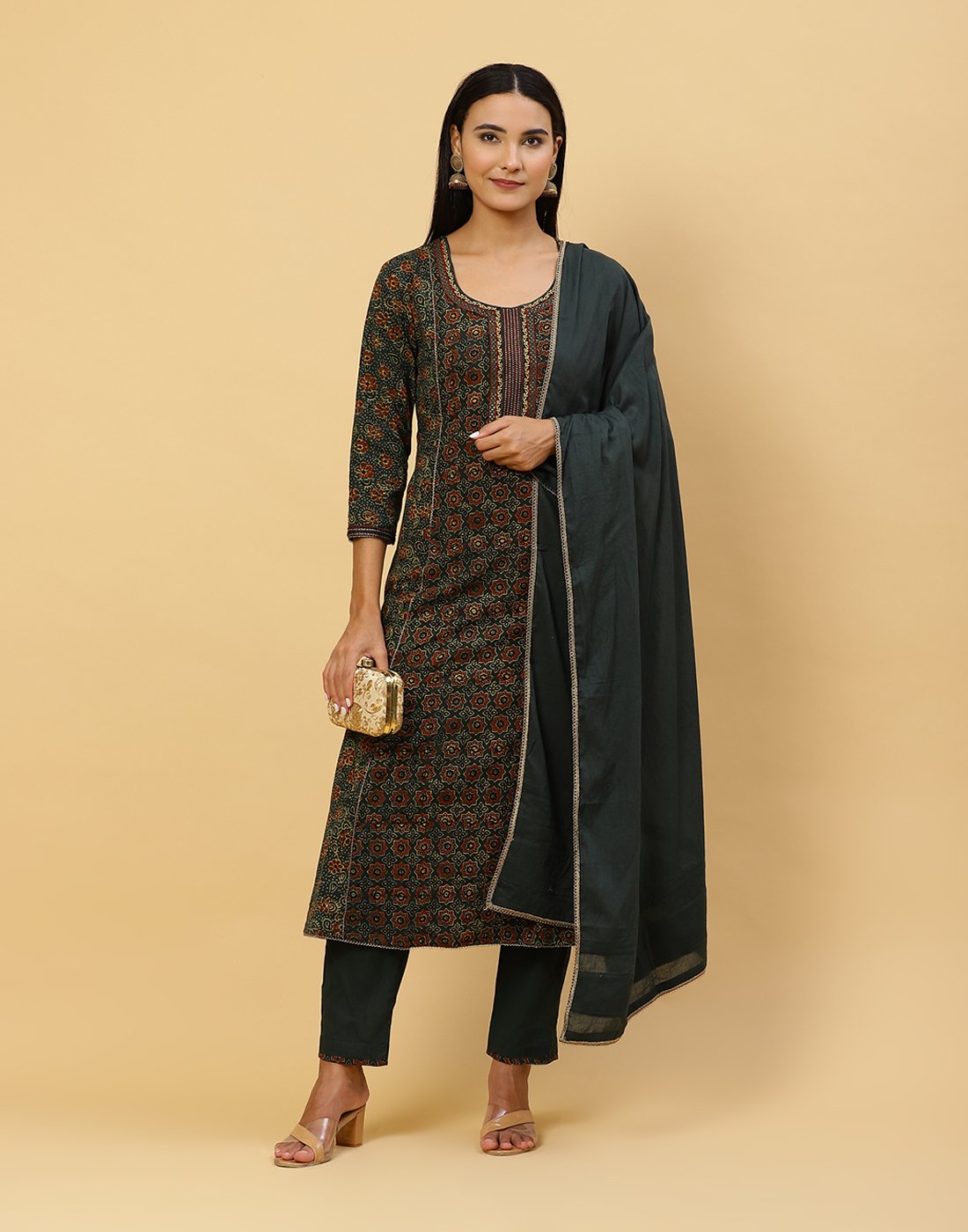 Printed Cotton Anarkali Salwar Kameez Stitched Suit With Dupatta