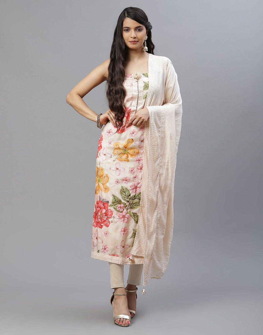 Muslin Printed Embroidered Suit piece